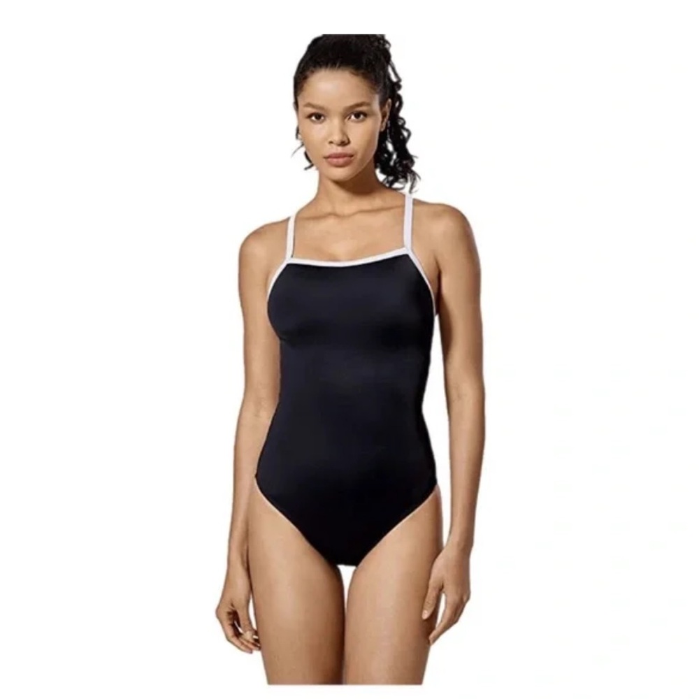 Chic Black and White One-Piece Swimsuit Size 38